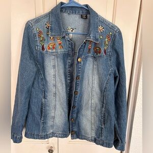 Kokopelli southwest Denim Jacket 100% Cotton Embroidered Size Small
